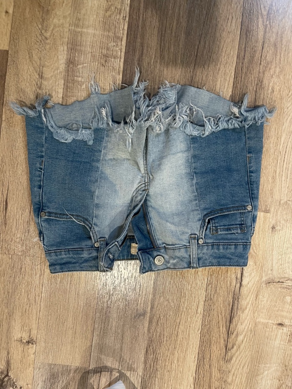 Altar'd State Distressed Light Blue Denim Jean Shorts - Picture 3 of 6